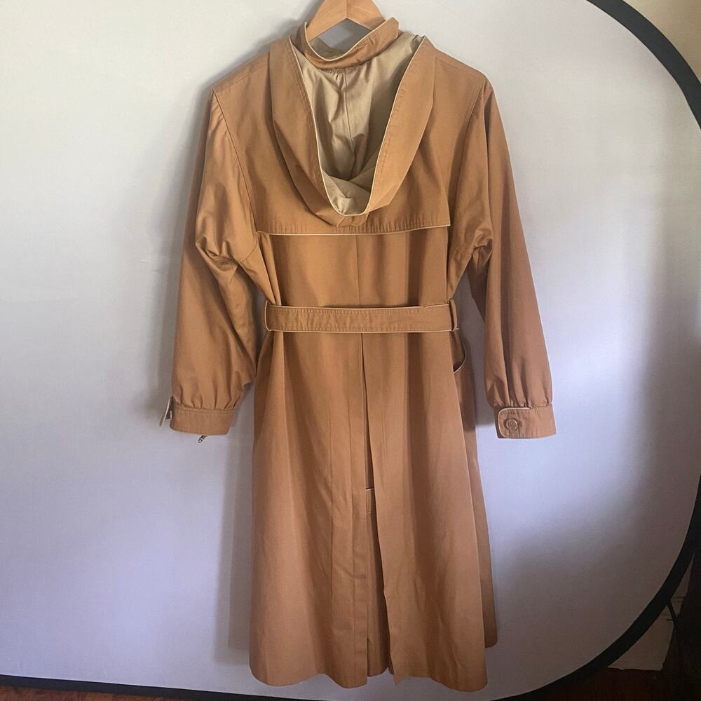 London Fog Taupe Trench Coat Hooded Belted Zip-Out Liner M/L Vintage Outerwear - Picture 8 of 17